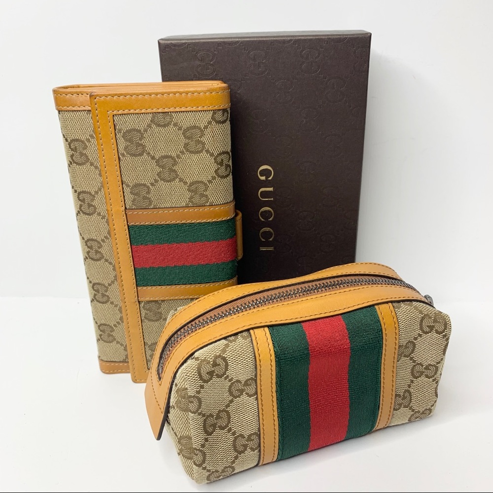 Gucci Vintage Web Wallet + Cosmetic Case